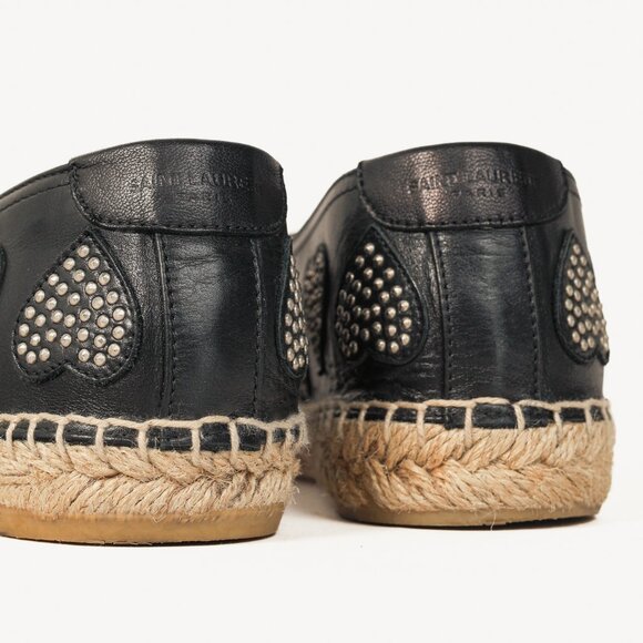 Saint Laurent Nero Leather Studded Heart Espadrilles - Picture 9 of 12